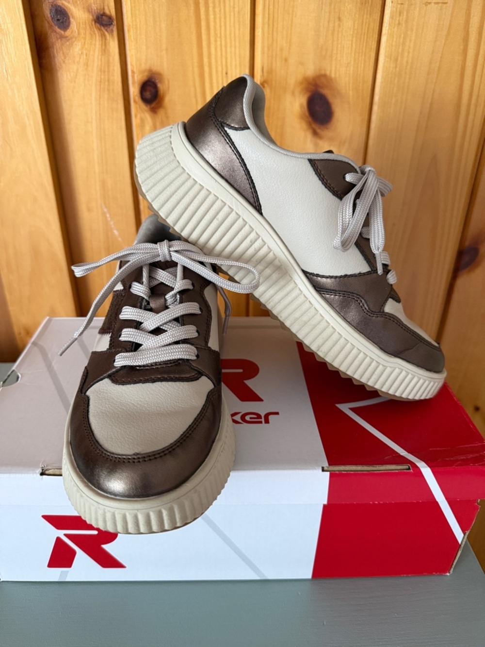 Rieker Women's Cream and Bronze Metallic Lace-Up Sneakers
